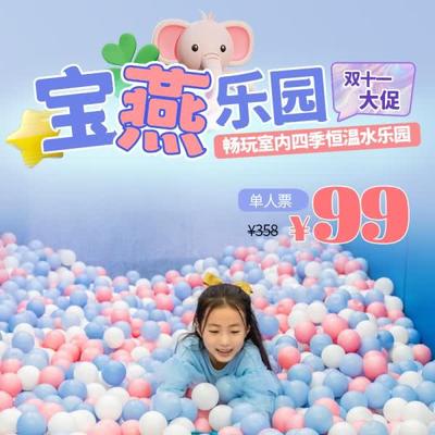 【宝燕乐园】双十一大促¥99单人票！室内四季恒温水乐园+城堡乐园+萌宠乐园